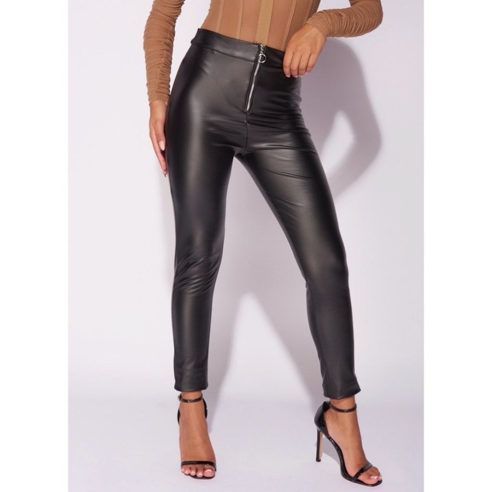 Black Faux Leather High Waist Skinny Ankle Pants Leggings